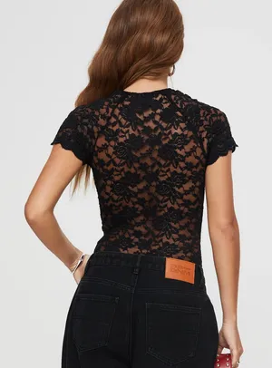Princess Polly Giallo Cutout Lace Black Bodysuit thumbnail 3