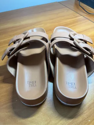 Time and Tru Double Buckle Slip On Sandal Tan Brown Cognac Casual‎ Comfort 8 thumbnail 6