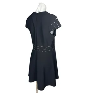 H&M Black Cap Sleeve Crew Studded Rhinestone A Line Fit & Flare Mini Dress Sz M thumbnail 4