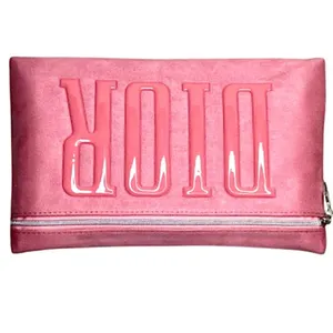 DIOR Logo Embossed Pink Sueded Top Zipper Clutch NWOT thumbnail 11