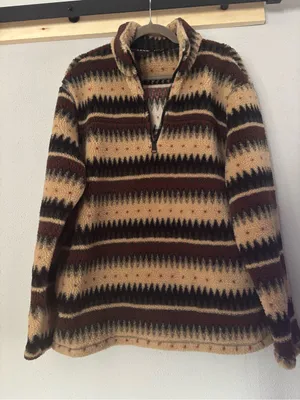 Stoic Southwestern Aztec Sherpa‎ Fleece 1/4 Zip Pullover Cream Brown Size M thumbnail 1