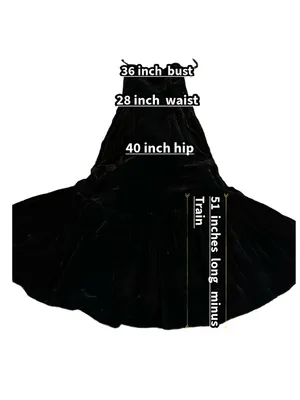 Vintage 1980'S Black Velvet Strapless Mermaid Dress W/Gold Lace Train (M) thumbnail 11