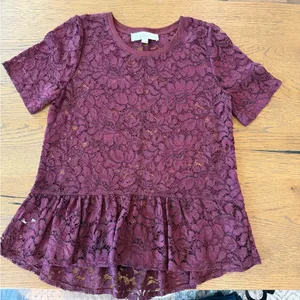 LOFT Deep Purple Lace Top thumbnail 1