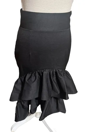 Nylon Black Ruffle Mermaid Skirt High Waist Tiered Goth Coquette Style 47027 S thumbnail 1