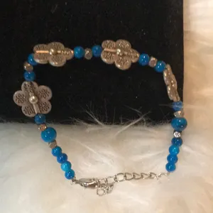 New- bohemian flower bracelet with blue beads adjustable thumbnail 6