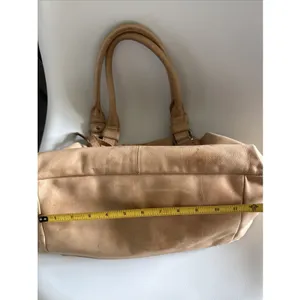 Lockheart Beige Leather Beaded Shoulder Bag Lockheart Handbag Stained thumbnail 12