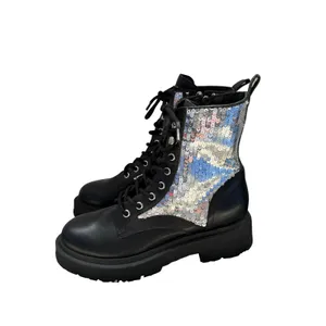 Nine West Black Sequin Combat Boots Lug Sole Lace Up Platform Boots 8M NEW thumbnail 2
