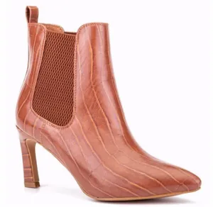 NEW OLIVIA MILLER Stay Sweet Vegan Croc Embossed Boot 6.5 Brown thumbnail 1