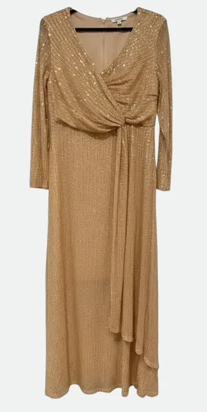 Gold Sequin Faux Wrap Maxi Dress thumbnail 1