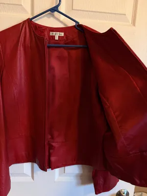 Yvonne Marie Womens Size 12 Lamb Leather Short Jacket Coat Poly Lining Zip Red thumbnail 5