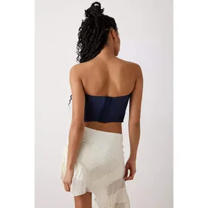 BDG Urban Outfitters NWT Denim Corset Tube Top Indigo‎ Blue Strapless Hook Eye L thumbnail 2