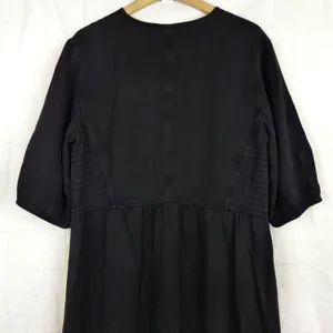 Everlane Tencel Puff Sleeve Dress Women L Black V Neck Midi Lagenlook Minimalist thumbnail 11