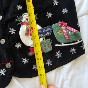 Vintage Christmas Vest Black Velvet Snowman Plaid Snowflake Medium Holiday 90s thumbnail 6