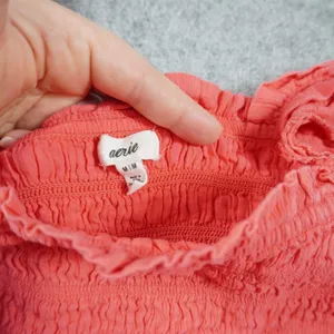 Aerie Medium Coral Pink Smocked Tiered Mini Dress Ruffle Straps Cotton‎ Blend thumbnail 5