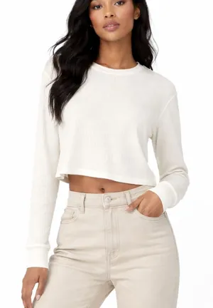 Wilfred Free Aritzia Ivory Ribbed Long Sleeve Sweater Sz S Minimalist Clean Girl thumbnail 1