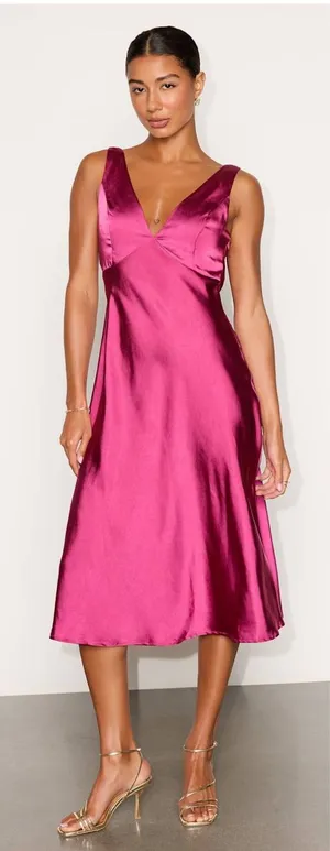 Lulus Incredible Love Magenta Satin Cowl Back Midi Slip Dress Size XL Cocktail thumbnail 1