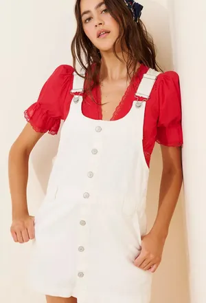 Free People Edie Denim Skirtall White thumbnail 1