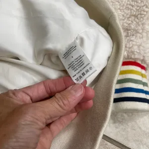 Sundry Faux Fur Sherpa Sweatshirt Cream Rainbow Striped Cuffs Size 1 Small thumbnail 4