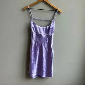 Hello Molly Famous Fit Lilac Lavender Satin Slip Mini Dress Size Medium thumbnail 4