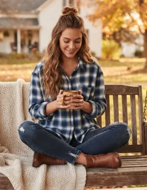Hollister Blue Plaid Oversized Soft Flannel Button Down Shirt Size S thumbnail 1
