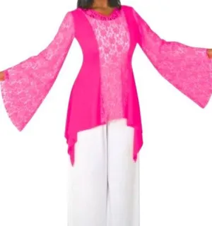 Body Wrappers Drapey Lace Panel Tunic Top Sparkly Rose Pink M #629 Praise Dance thumbnail 1