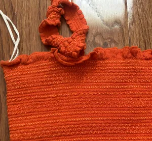 Thalia smocked embroidered orange cropped ruffle trim tank top thumbnail 4