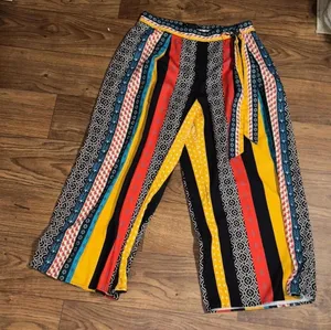 Jealous Tomato Multicolor Patterned Wide Leg Palazzo Flare Pants Office Boho thumbnail 1
