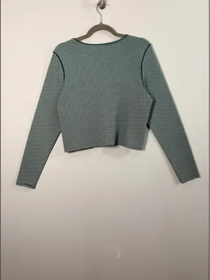 American Eagle 1977 Women’s XL Green White Striped Long Sleeve Crop Top Stretch thumbnail 2