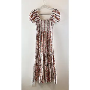 o.p.t Floral Daphne Puff Sleeve Smocked Tiered Midi Sundress White Pink Large thumbnail 5