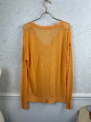 Maeve by Anthropologie Orange Oversized Linen V-Neck Sweater - Size - Medium thumbnail 5