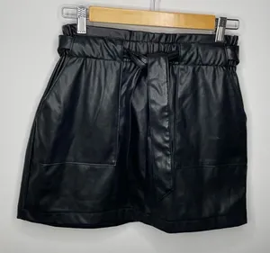 CI Sono- Black Faux Leather Skirt with Pockets and Belt thumbnail 1
