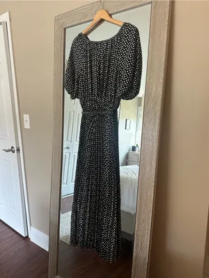 Max Studio Nordstrom Black And White Polka Dot Pleated Skirt Midi Dress Small thumbnail 3