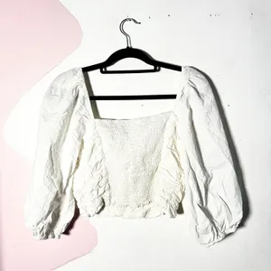 P. Cill White Puff Sleeve Top Women's‎ Large 100% Cotton Milkmaid Prairie thumbnail 2