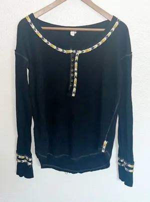 Free People We The Free Classic Rainbow Knit Thermal Cotton Henley Long Sleeve thumbnail 1