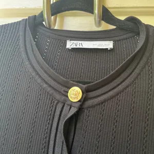 Zara Black Dress L Bodycon Work Long sleeve Preppy Ribbed Fitted Professional thumbnail 2