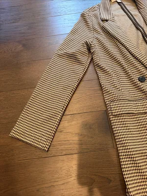 Philosophy Coffee/Tan Long Coat, Houndstooth, Size Medium - C11-661 thumbnail 5