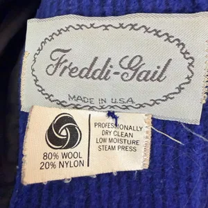 Freddi-Gail Vintage Royal Blue Chevron Wool Puff Sleeve Peacoat Preppy Academia thumbnail 8