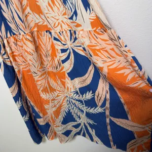 FIG + FLOWER‎ Women Dress Large Tropical Leaf Print Smocked Orange Boho Resort thumbnail 8
