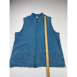 Orvis Blue Denim Sleeveless Zip-Front‎ Dress Casual Summer Wear L thumbnail 3