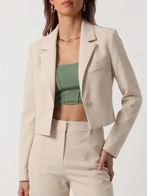 Avec Les Filles Cropped Blazer Cream Beige Neutral Tailored Size M thumbnail 6