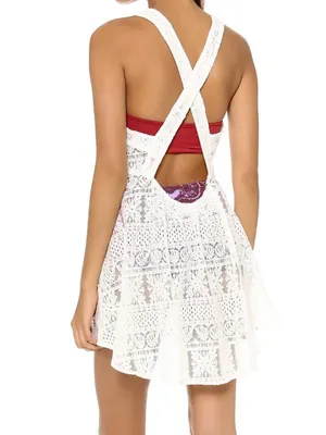 Zinke White Crochet V-Neck Swim Coverup Dress Color Cream. Medium thumbnail 2