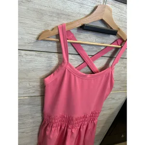 Pink Activewear Exercise Dress Cross Back Smocked Waist Athletic Mini Dress L thumbnail 4