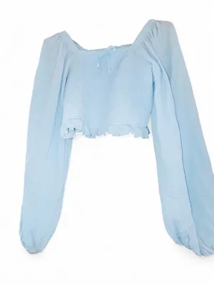 Celebrity Pink Blue Smocked Crop Top Large Cottagecore Balloon Sleeve Peasant thumbnail 8