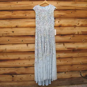 MAC DUGGAL 5647 Blue Sequined High Neck Cap Sleeve A Line Gown thumbnail 9
