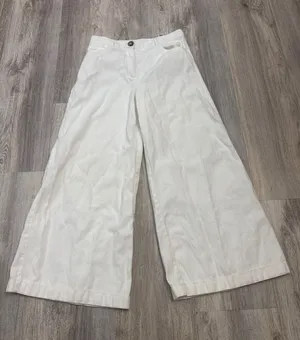 Zara Womens White Cotton Linen Blend Wide Leg High Rise Pants Size M 28 thumbnail 1