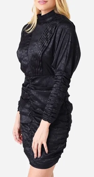 Tuckernuck Hunter Bell Black Floral Jacquard Ruched Mock Neck Mini Dress Size 6 thumbnail 1