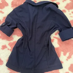 Y2K Navy Blue Fitted Blazer Top XS/S Waist Cinching Tailored Jacket Office Siren Coquette Dark Academia Preppy Small thumbnail 5