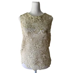 Endless Rose Sheer Cream Lace & Shiny Gold Tank Top thumbnail 2