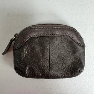 Brighton Coin Purse Metallic Bronze Leather Heart Stitched Zipper Pouch Small thumbnail 3