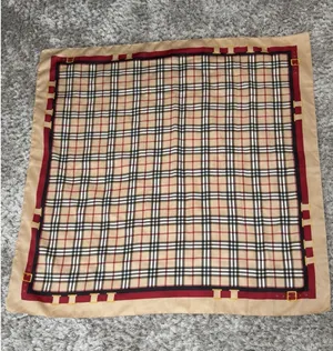 Vintage Plaid Square Scarf Tan Red Black Check Head Neck Wrap Equestrian Buckle thumbnail 1